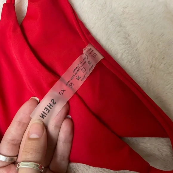 Red Three Piece Triangle Tie Bikini Set by SHEIN - Picture 3 of 4